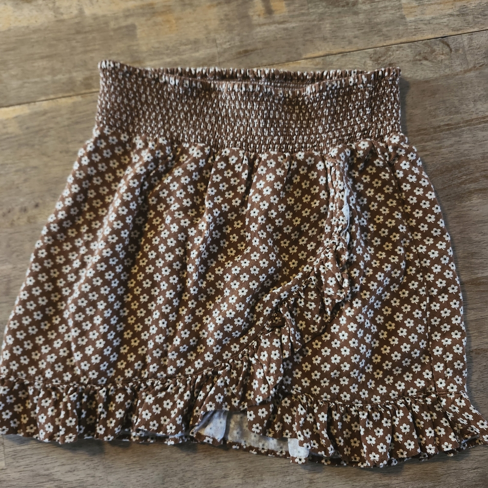 Rylee + Cru Brown Floral Mini Skirt